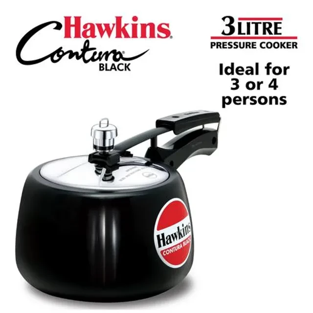 Hawkins Contura Hard Anodised Black Inner Lid Pressure Cooker - With Handle, CB30, 3 l-2.webp
